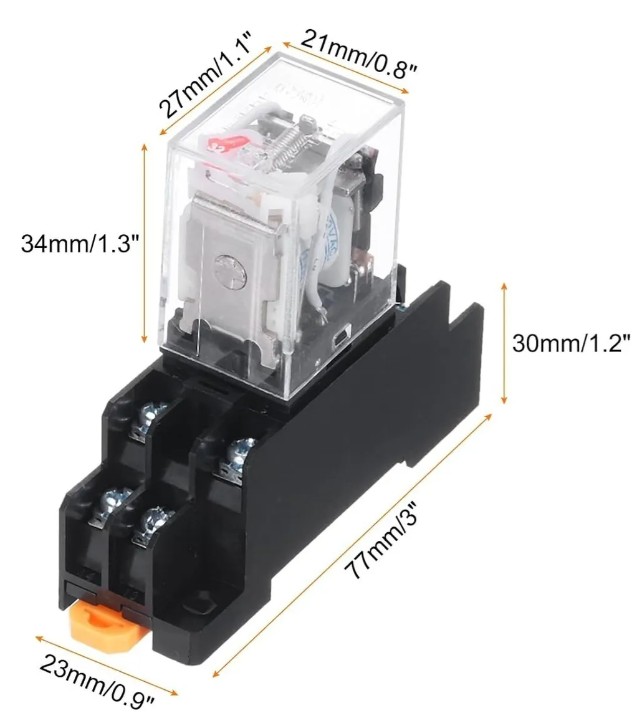 Relevador DPDT 24VDC con base de 8 pines