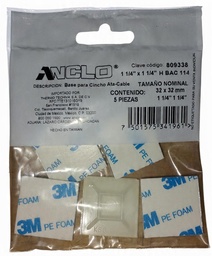 [SKU#809338] Base adhesiva para cinchos 32x32mm blanca, paquete con 5 piezas